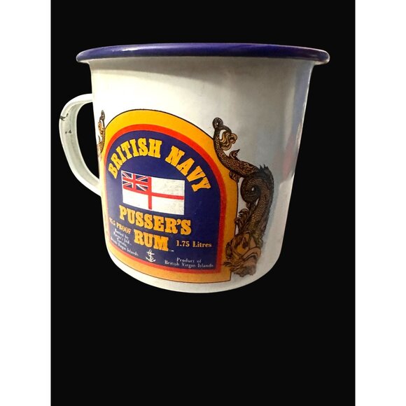 British Navy Pussers Rum Enamelware Mug With Handle 1.75L Hand Decorated Tortola - Picture 7 of 10